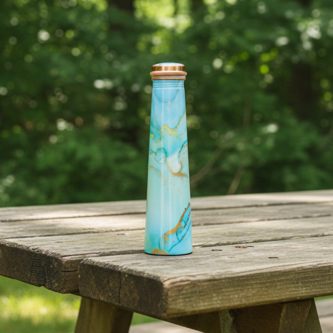Printed Tower Copper Water Bottle | Blue Marble | 850ML
