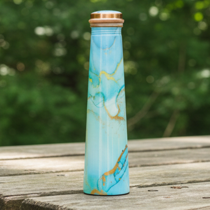 Printed Tower Copper Water Bottle | Blue Marble | 850ML