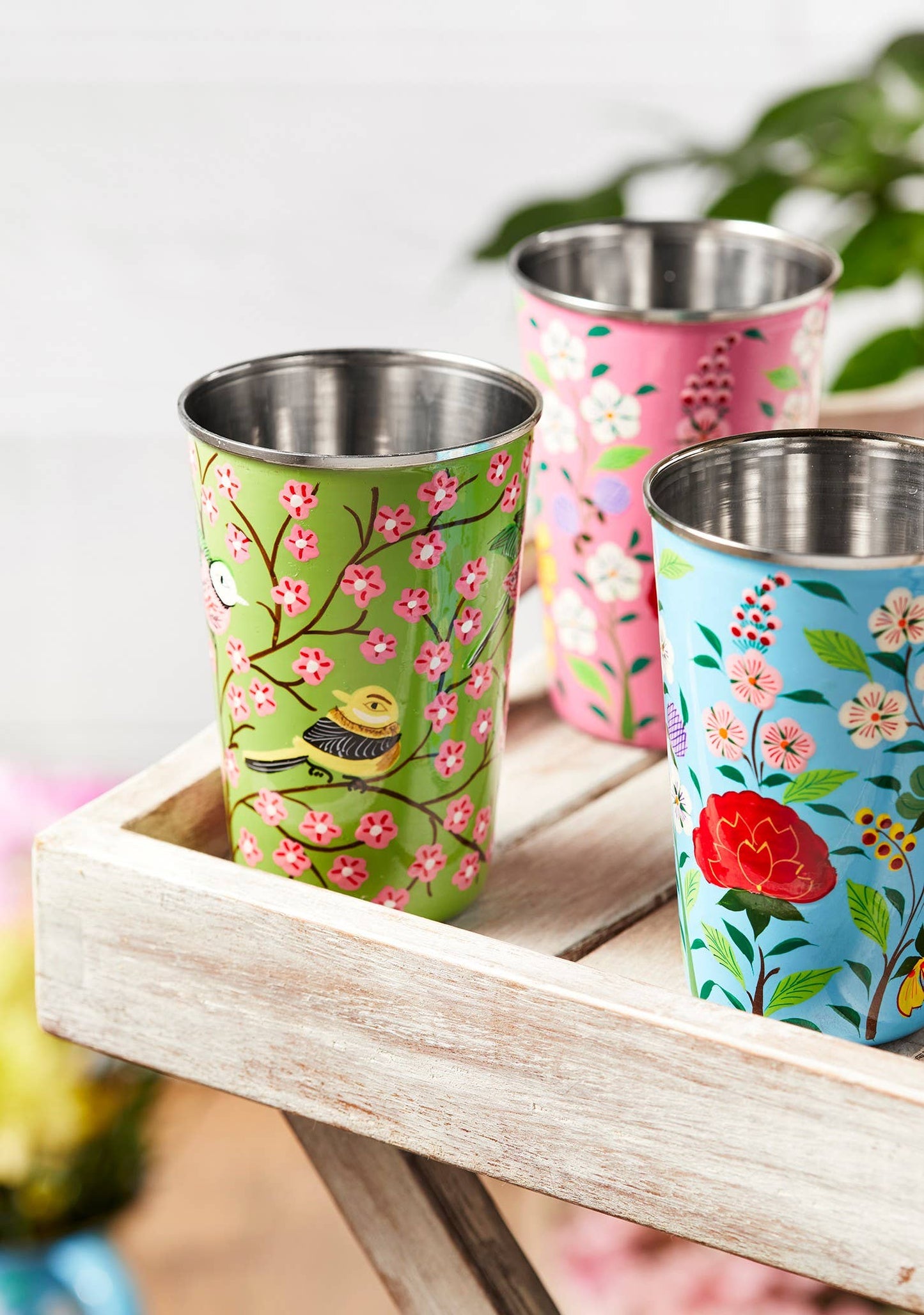 Hand Painted Enamel Tumbler (Set of 3)
