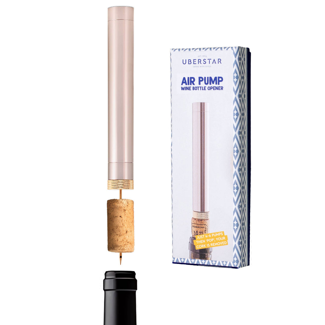 Air pump wine bottle opener with packaging on a white background
