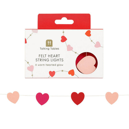 Box of Talking Tables felt heart string lights on a white background