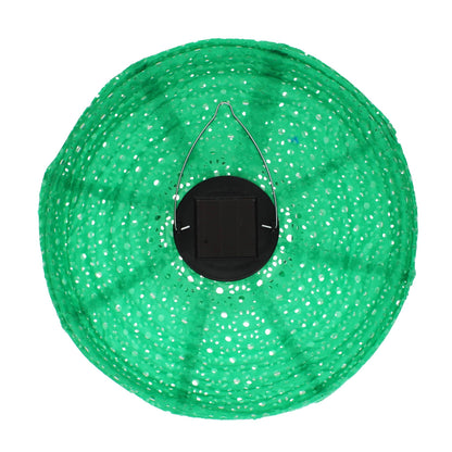 Green fabric lantern with solar panel on a white background