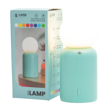mint mini lamp with packaging displaying the brand 'Lund'.