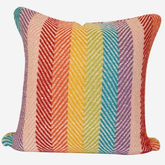 Colorful striped cushion cover with a zigzag pattern