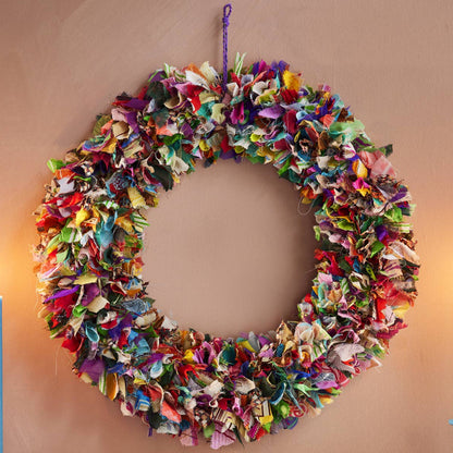 Colorful fabric recycled sari wreath 