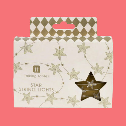 Star string lights packaging with 'Talking Tables' branding on a white background