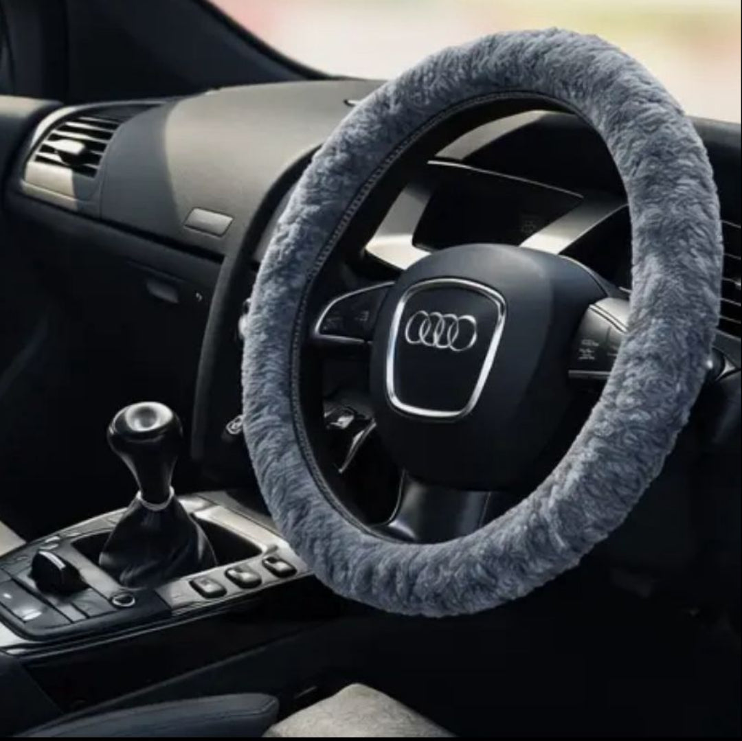 grey sheepskin steering wheel cover